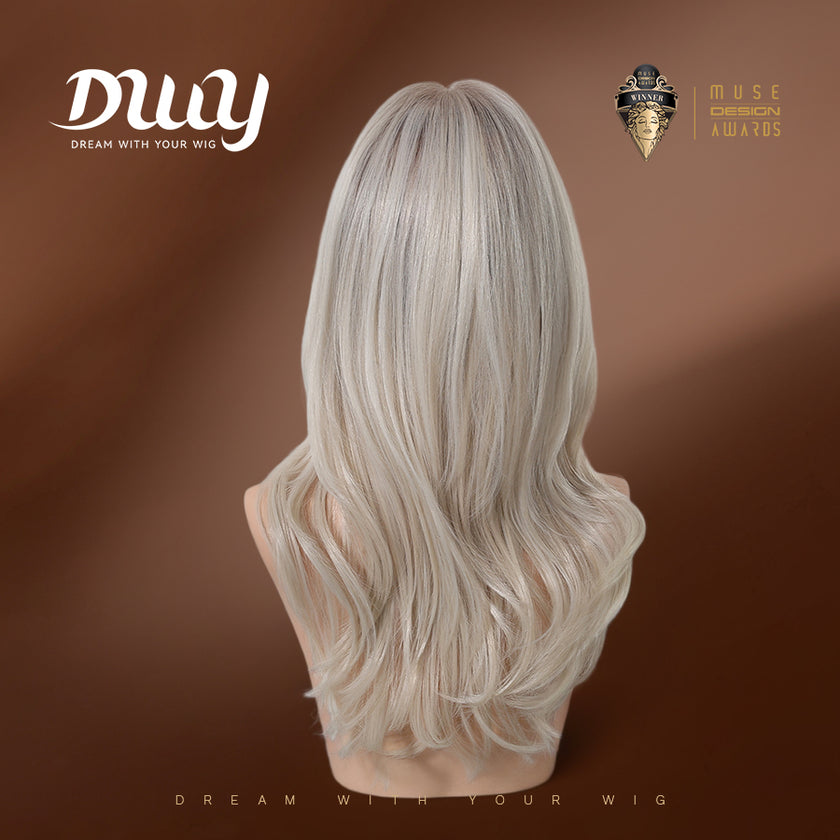 Esma-DWY Mono Lace Front Free Part Long-Length Wavy Blonde with Highlights Glueless Synthetic Wig for Women 20 Inches