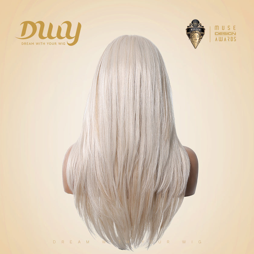 Chicago-DWY Lace Front 13×6 Free Part Arctic Blonde Highlight Natural Wavy Synthetic Wig