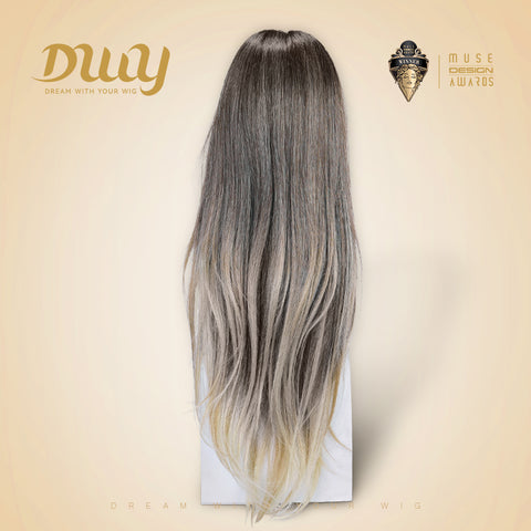 Olive-DWY Mono Lace Front Curly Free Part Ombre Brown With Blonde Synthetic Wig