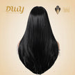 Tara-DWY Machine Made Long Silky Straight Chocolate Brown with Highlights with Bangs Glueless Synthetic Wig for Women 26 Inches
