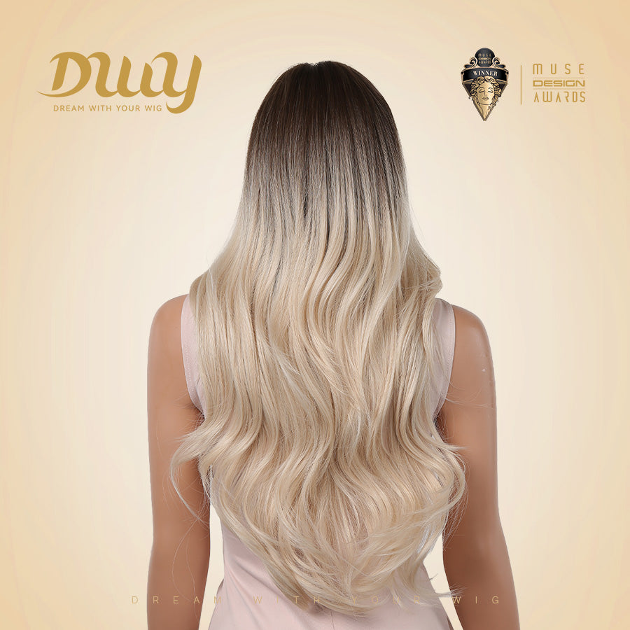 Zana-DWY Wavy Rooted Light Blonde Tresses Synthetic Wig With Bangs
