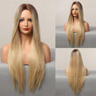 26 inchs ombre blonde middle part long straight hair  synthetic wigs for women dailywear party cosplay