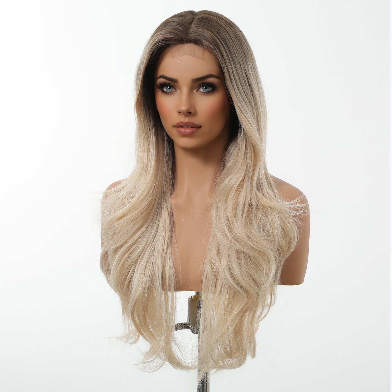 DWY Ombre Blonde Long Wavy  Frontal Lace Layered  Synthetic Wig
