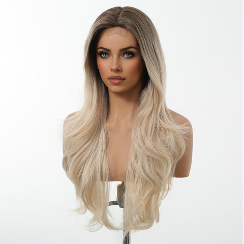 【Early Black Friday】Dwy Ombre Blonde Long Wavy  Frontal Lace Layered  Synthetic Wig