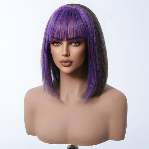 【Early Black Friday】Dwy Purple and Grey Natural Bob-Synthetic Wig