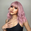 Us Only) DWY WIGS 14 Inch Short Pink Wavy Curly Wig with Bang