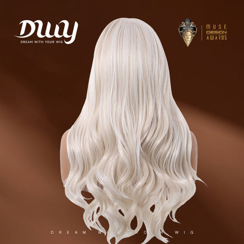 Silas C-DWY 13×6 Lace Front Free Part Long-Length Curly Platinum Blonde Glueless Synthetic Wig