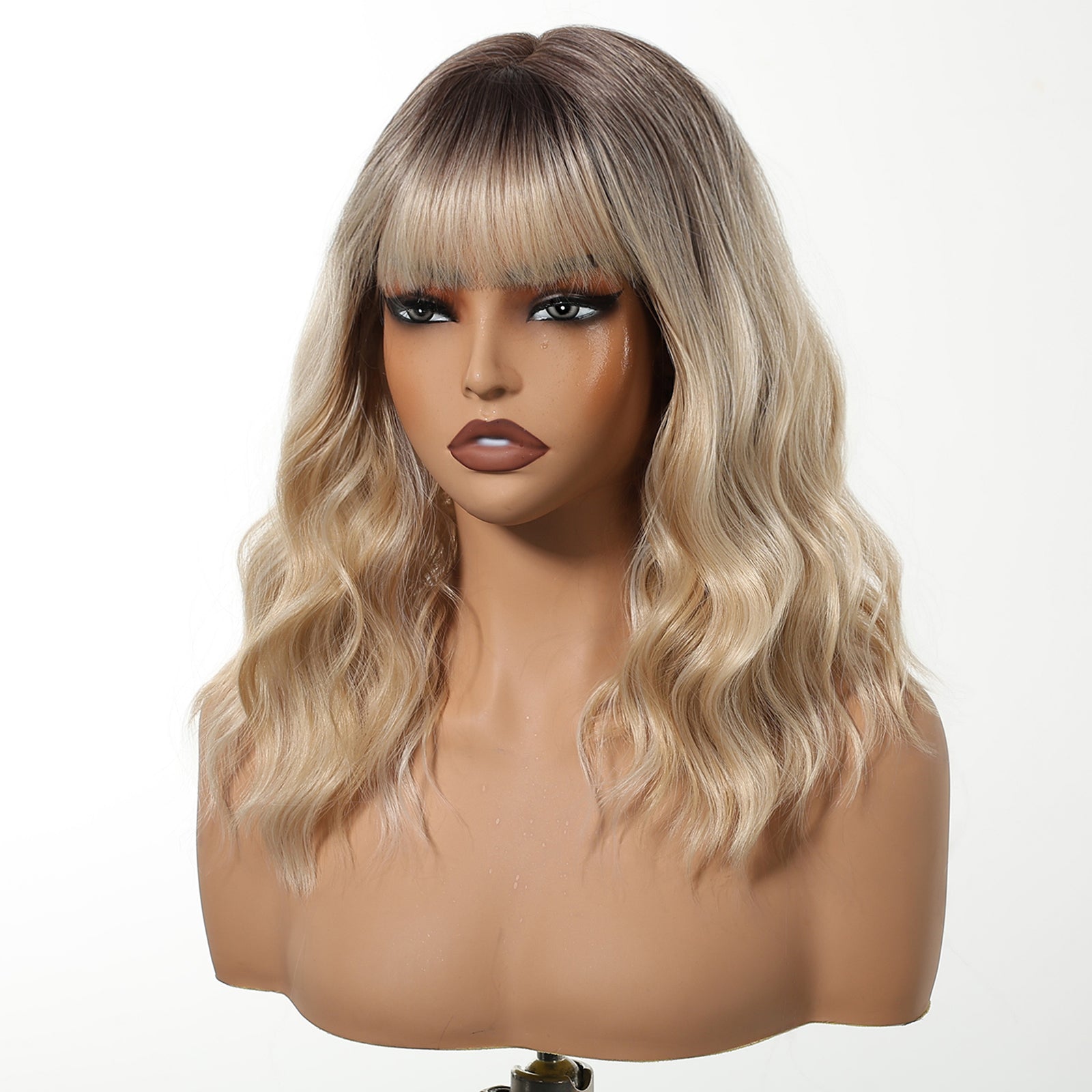 DWY Chestnut Brown Wavy Bangs Synthetic Wig