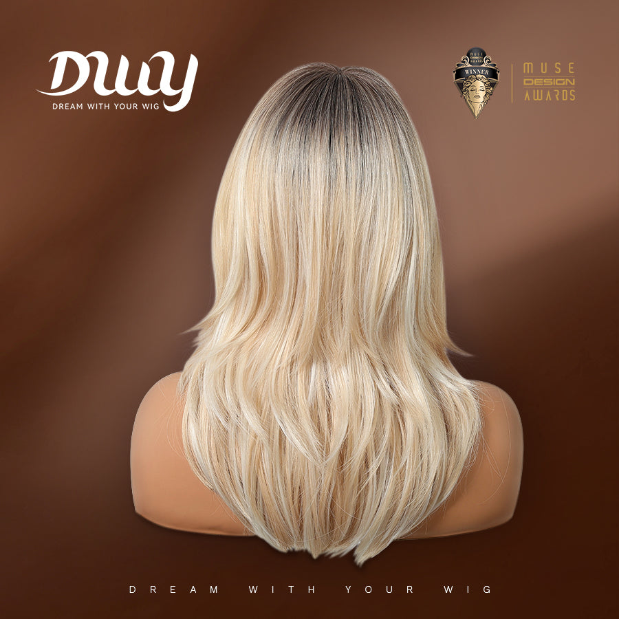 Paloma C-DWY【Gen 2 Large Realistic Scalp】Mid-Length Wavy Rooted Blonde with Bangs Glueless Synthetic Wig