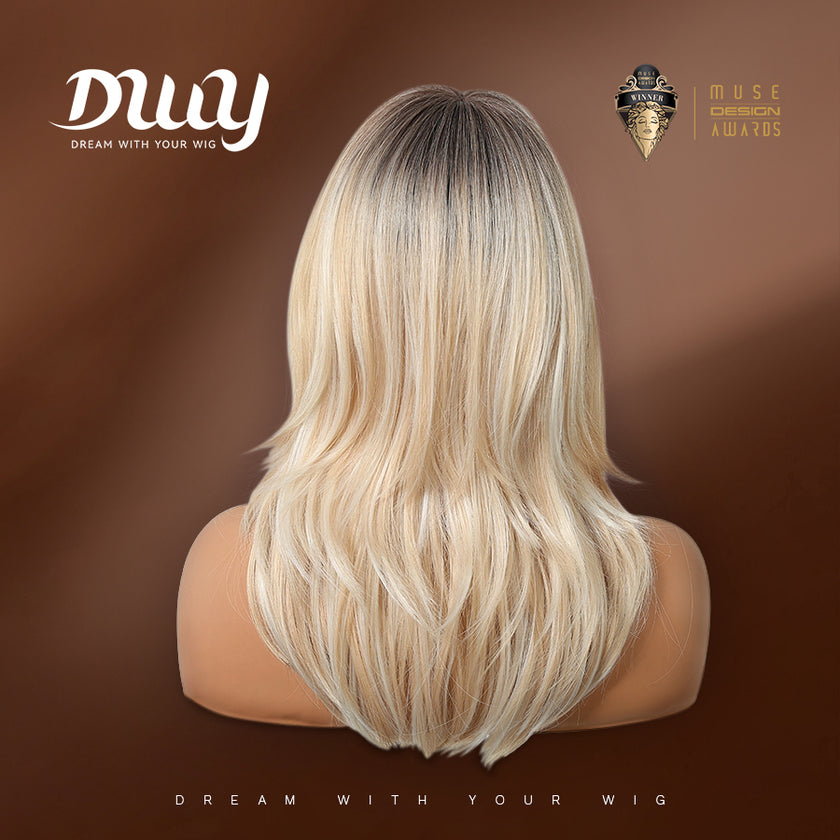 Paloma C-DWY【Gen 2 Large Realistic Scalp】Mid-Length Wavy Rooted Blonde with Bangs Glueless Synthetic Wig