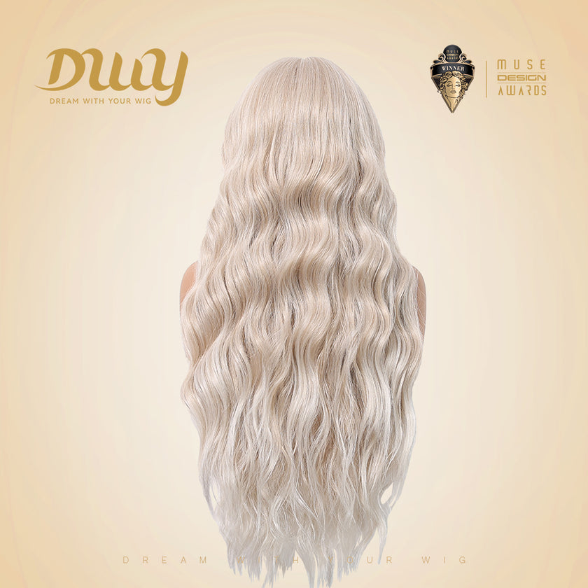 Grace-DWY Lace Front 13x6 Free Part Platinum Blonde Natural Wavy Tresses Synthetic Wig