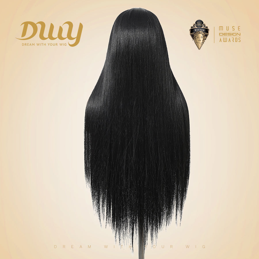 DWY 30-Inch Lace Front Wig - Silk Straight Natural Synthetic Wig with Middle Parting T-Part Design