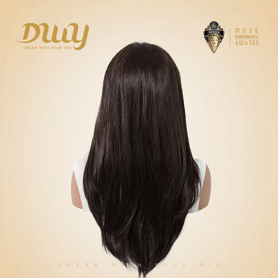 Billie-DWY 13×6 Lace Front Free Part Long Straight Dark Brown Glueless Synthetic Wig