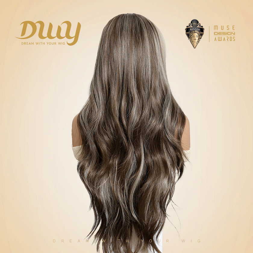 Misty-DWY Lace Front 13×6 Balayage Dark Brown Blonde Natural Wavy Free Part Synthetic Wig