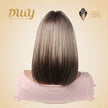 Lucille H-DWY Short Rooted Blonde with Brown Ends Natural Straight Glueless Synthetic Wig with Bangs for Women 12 Inches