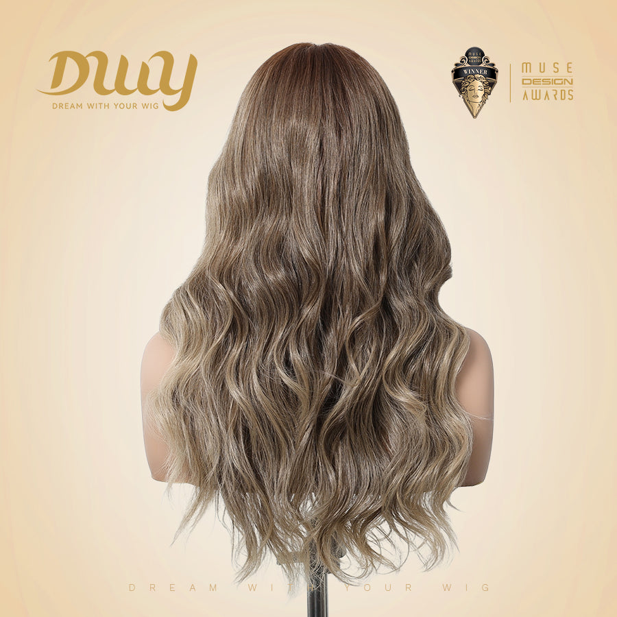 Isabella-DWY Lace Front T-Part Ombre Flax Brown Blonde Curly Synthetic Wig