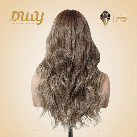 Isabella-DWY Lace Front T-Part Ombre Flax Brown Blonde Curly Synthetic Wig