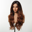 DWY Copper Brown Natural Wavy Synthetic Wig with Middle Parting