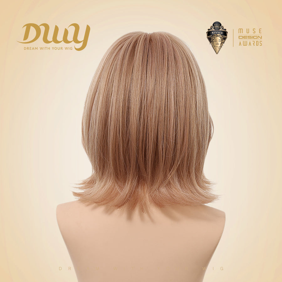 Yara-DWY 12-Inch MiraScalp Short Wavy Pink Blonde Glueless Synthetic Wig