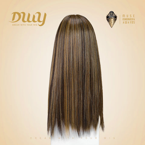 Maya-DWY Mono Lace Front Free Part Long Straight Balayage Brown Synthetic Wig