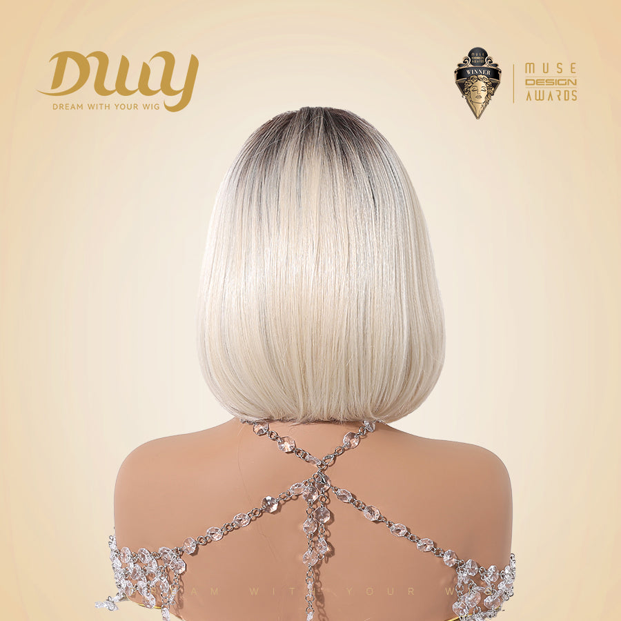 Milly-DWY Lace Front Middle Part Short Blonde Bob Glueless Synthetic Wig for Women 12 Inches