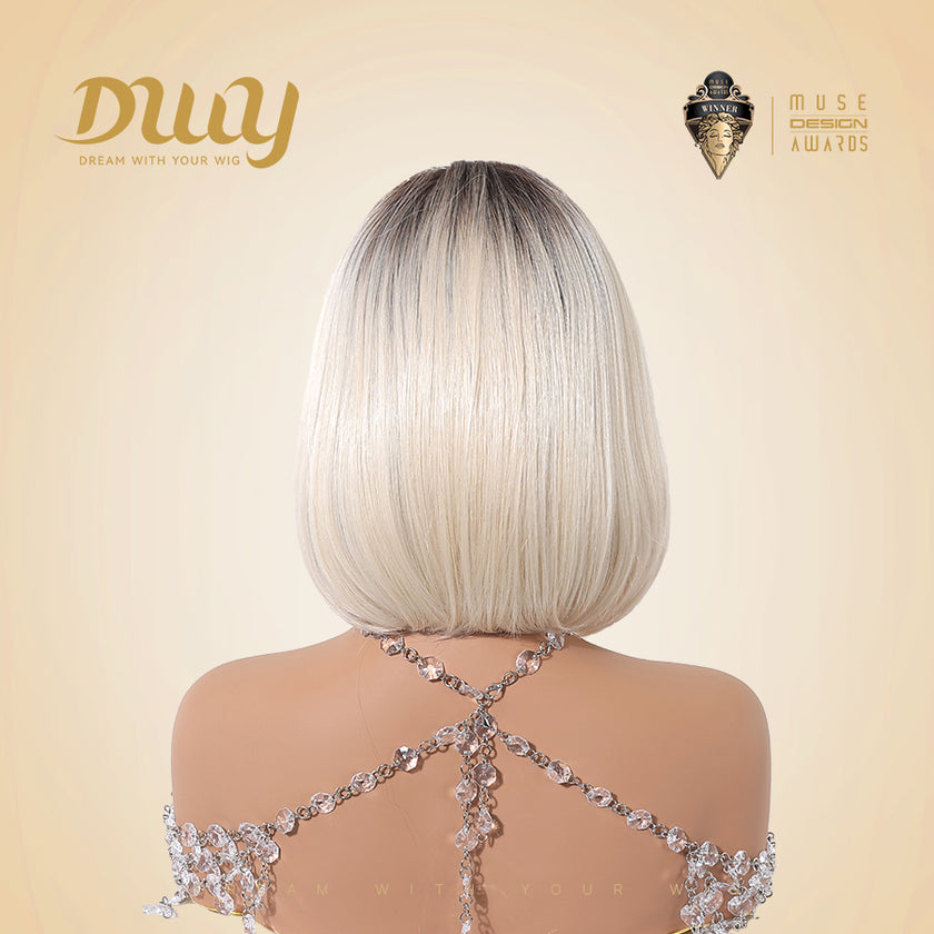 Milly-DWY Lace Front Middle Part Short Blonde Bob Glueless Synthetic Wig for Women 12 Inches