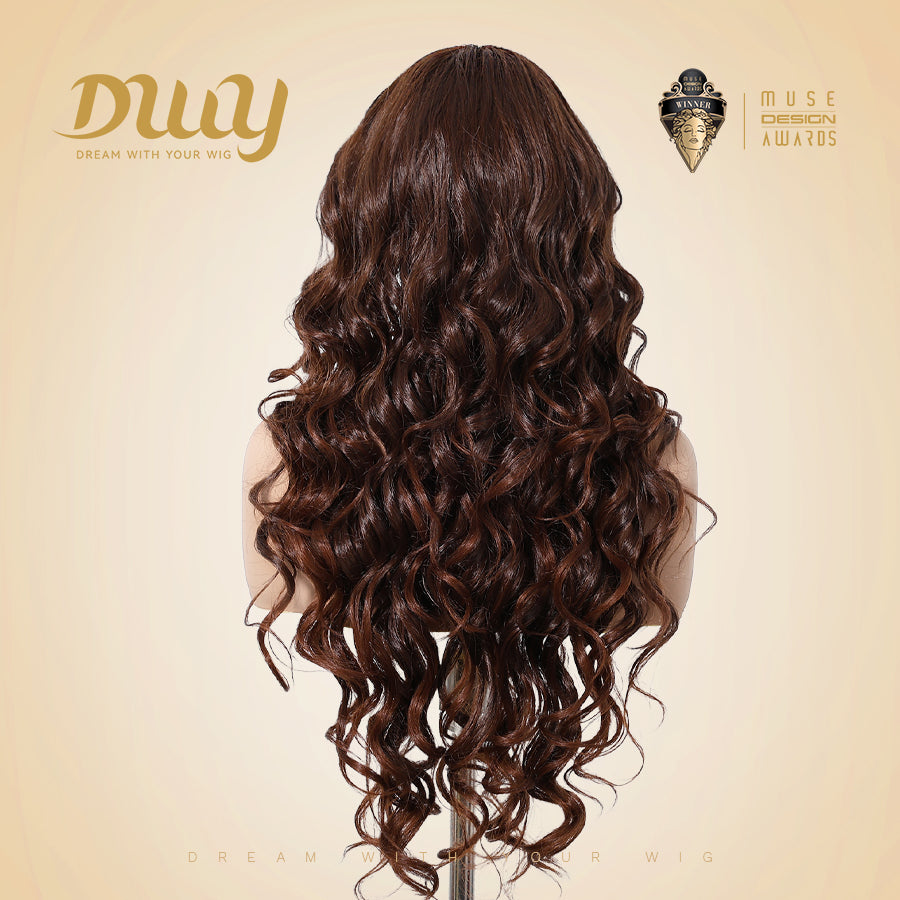 Becky-DWY Lace Front Middle Part Long-Length Curly Chesnut Brown Glueless Synthetic Wig