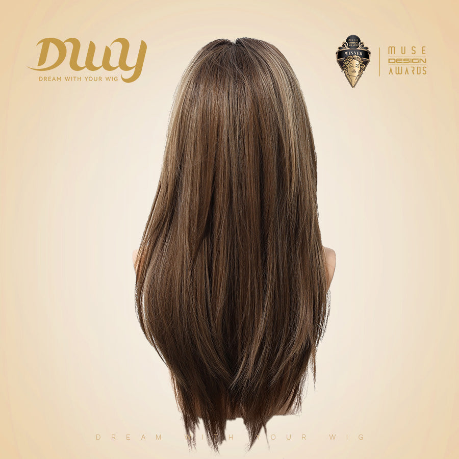 Elowen-DWY MiraScalp Middle Length  Sandy Brown Layer Cut Glueless Synthetic Wig