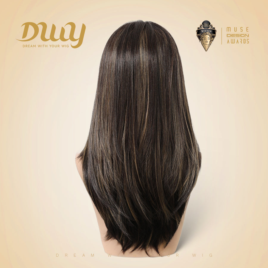 Willa- NEW! DWY Pre-cut U part Diamond Lace Long-length Lace Icy Bronde Highlighted Layer-cut Curly Hair Glueless Synthetic Wigs for Women 22 Inch