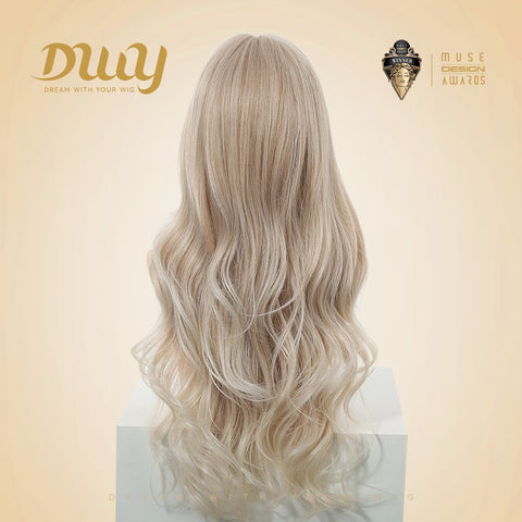 Ines-DWY Free Part Wavy Blonde Realistic Scalp Glueless Synthetic Wig