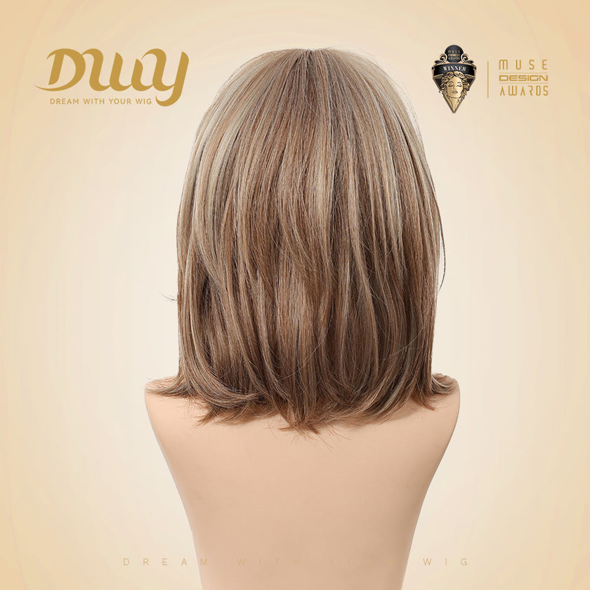 Cici-DWY MiraScalp Short-length Bob Hair Light Brown with Blonde Highlights Glueless Synthetic Wig