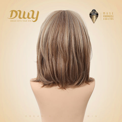 Cici-New Arrival DWY MiraScalp Short-length Bob Hair Light Brown with Blonde Highlights Glueless Synthetic Wig