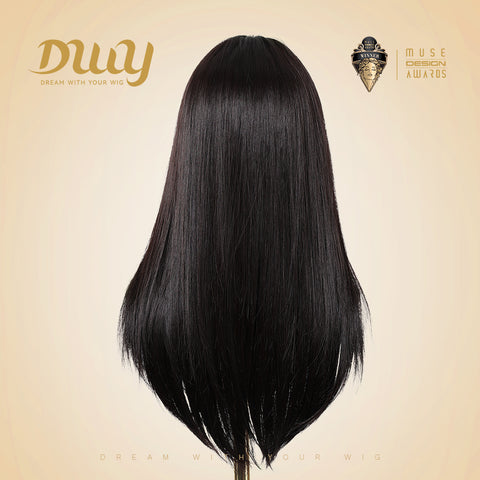 Katie-DWY Long-length Sliky Stright Black with Bangs Glueless Synthetic Wig
