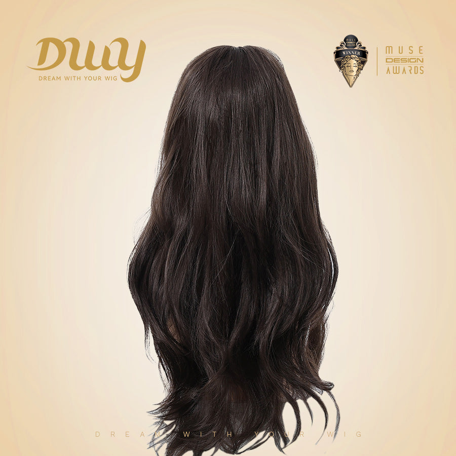 Calla-DWY Long-length Wave Cool Brown Realistic Large Area Scalp Glueless Synthetic Wig for Women 24 Inches Deep Wavy Wigs