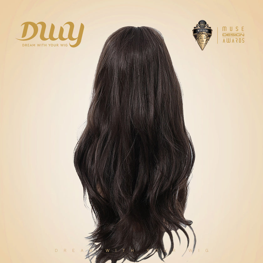 Calla-DWY Long-length Wave Cool Brown Realistic Large Area Scalp Glueless Synthetic Wig for Women 24 Inches Deep Wavy Wigs