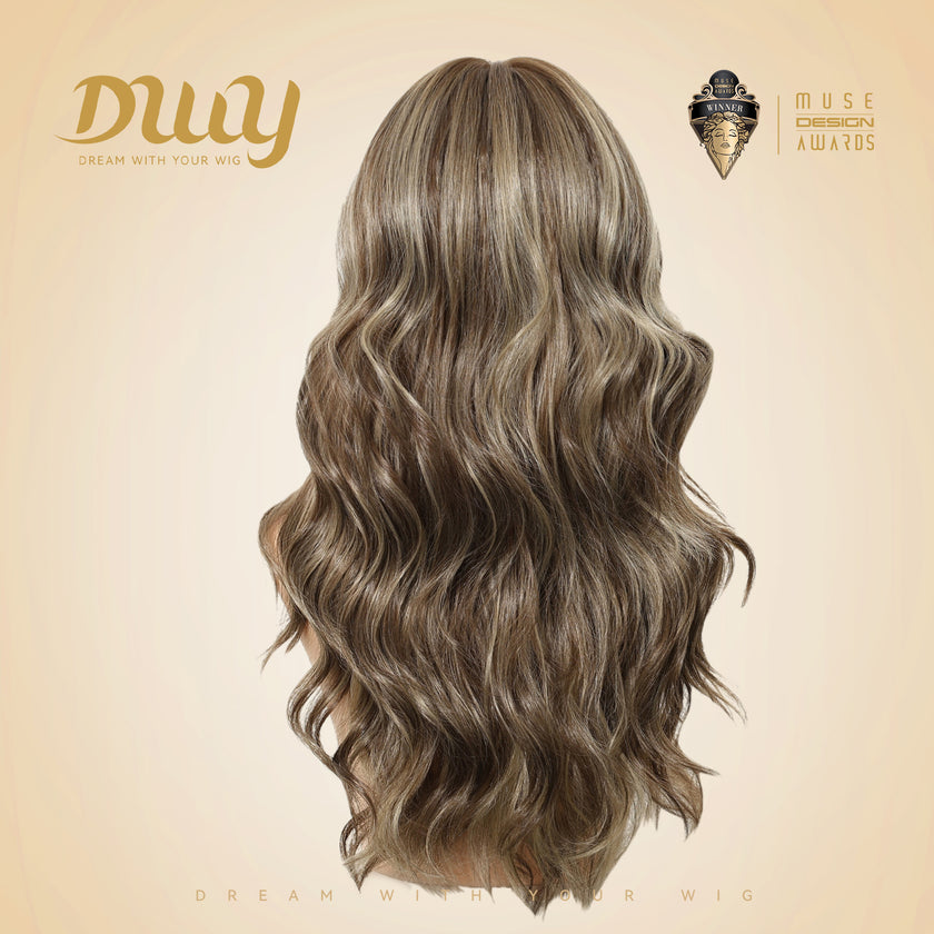 Nati C-DWY New Technology! Bionic Silk Top Mix Honey Bronde 22-Inch Long Wave Glueless Synthetic Wig