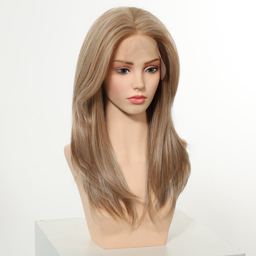Kiki C- NEW ! DWY 13×4 Lace Front Free Part Mid-Length Layer-cut Straight Beachy Blonde Glueless Synthetic Wig for Women 18 Inches