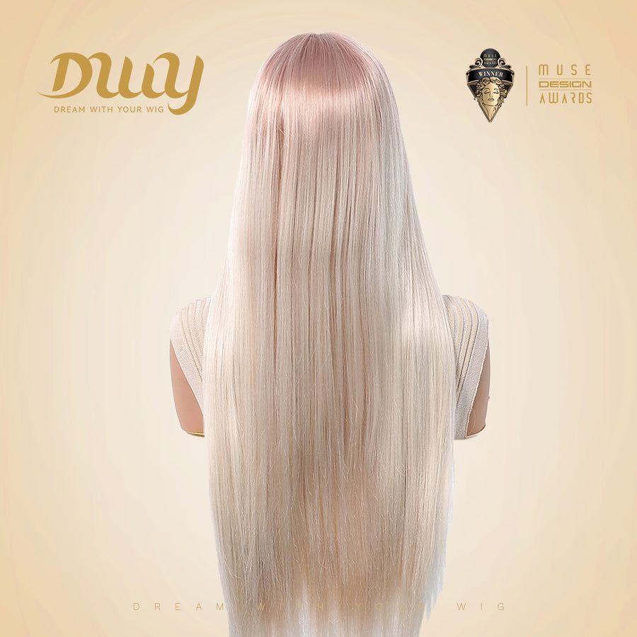 [CLEARANCE SALE] Aisha-DWY T Part Lace Front Pink Blonde Long Straight Glueless Synthetic Wig for Women 28 Inches
