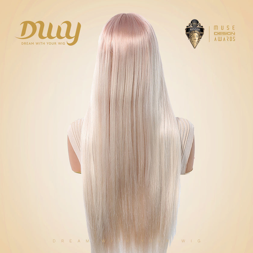 [CLEARANCE SALE] Aisha-DWY T Part Lace Front Pink Blonde Long Straight Glueless Synthetic Wig for Women 28 Inches