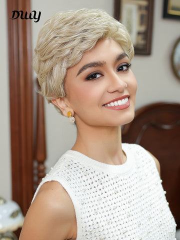 Audrey-DWY Mono Lace Front Free Part Blonde Pixie Synthetic Wig