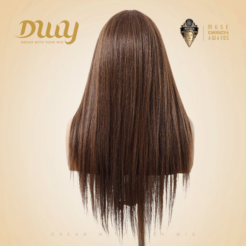 Paisley H-DWY Lace Front Middle Part Long-Length Straight Tea Brown Glueless Synthetic Wig