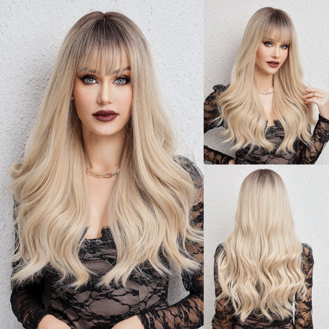 DWY 24 Inch bright golden with bang long curly wig for gathering DWY-WL1021-1