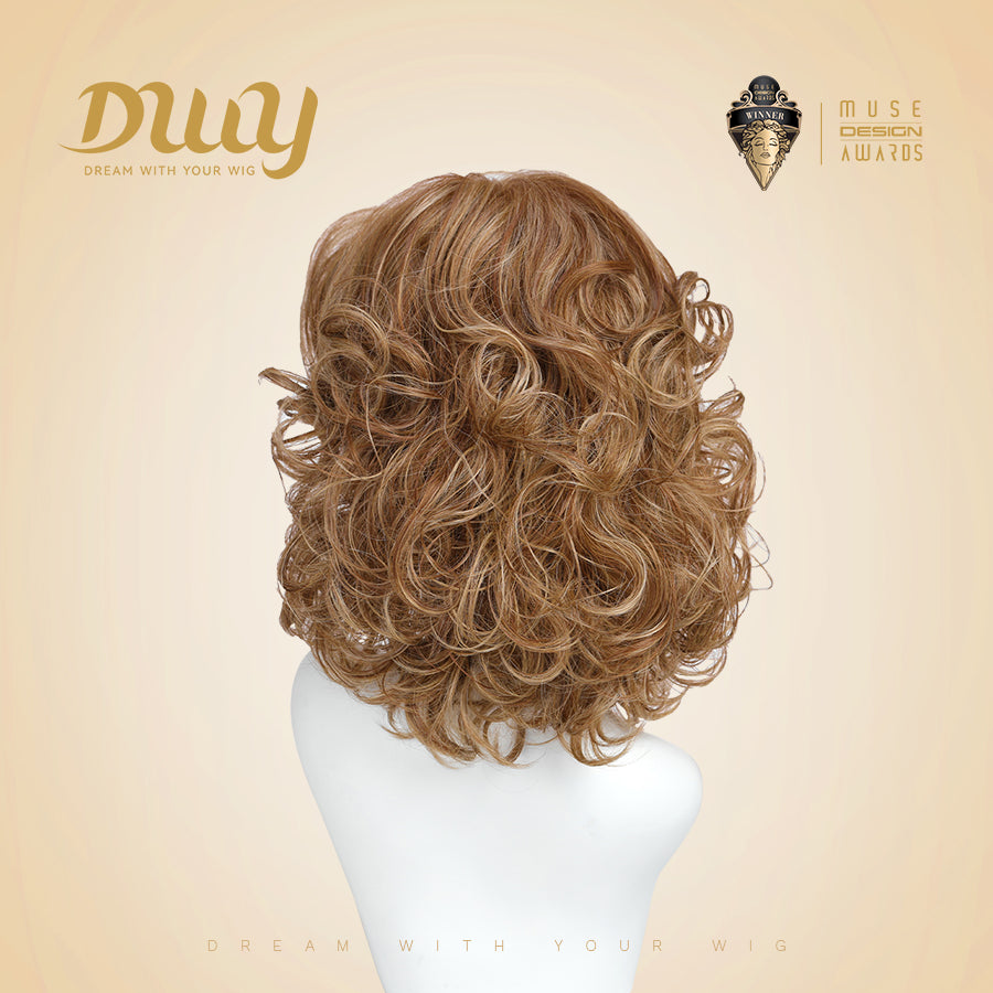 Julian-DWY Mono Lace Front Free Part Short Curly Light Brown with Highlights Glueless Synthetic Wig