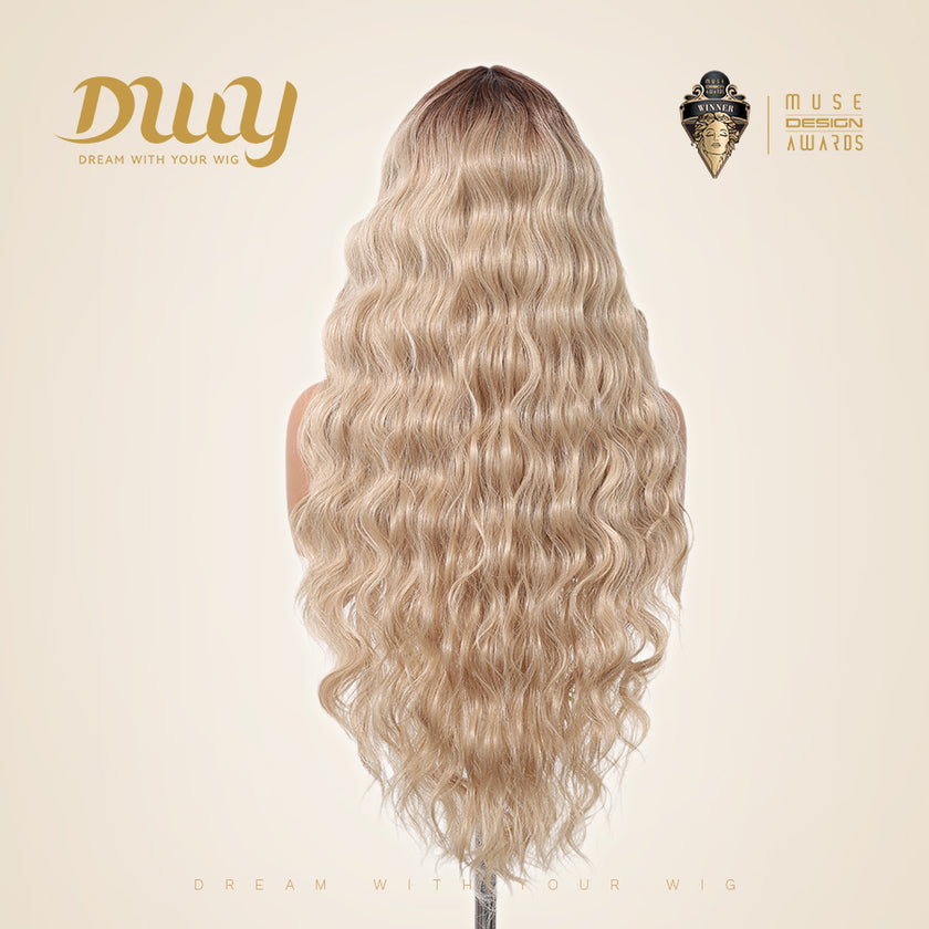 Cleo C-DWY Lace Front Middle Part Long-Length Water Wavy Chocolate Brown Synthetic Wig