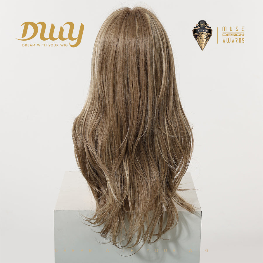 Polly- DWY Pre-cut U part Diamond Lace Long-length Lace Drity Bronde Curly Hair Glueless Synthetic Wigs for Women 24 Inch