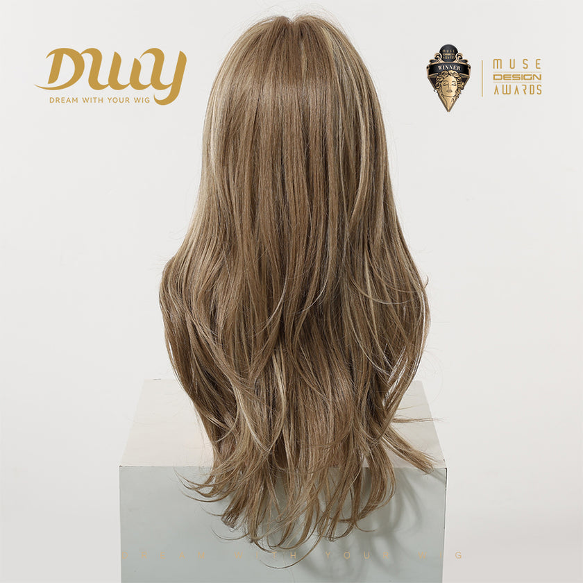 Polly- DWY Pre-cut U part Diamond Lace Long-length Lace Drity Bronde Curly Hair Glueless Synthetic Wigs for Women 24 Inch