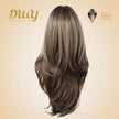 Riley- New! DWY Bionic Silk Top 26-Inch Long Body Wave Layer-cut Brown Balayage Glueless Synthetic Wig with Bangs for Women High-Quality Premium Fiber Easy Wear Comfortable Fit Summer Look