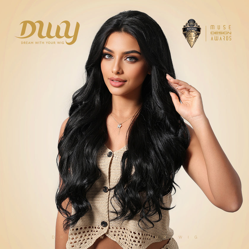 【CLEARANCE SALE】Asher C-DWY Lace Front Side Part Black Long Curly Glueless Synthetic Wig for Women 28 Inches