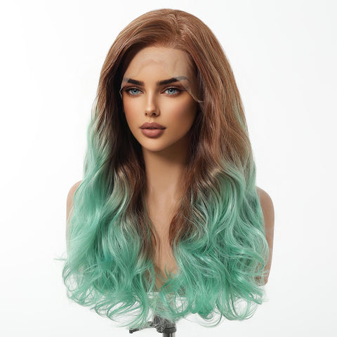 【Early Black Friday】Bold Style: Dwy Brown and Green Synthetic Wig with Free Parting