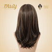 Fable-DWY 13×4 Filter Lace Front Free Part Mid-Length Layer-cut Straight Brown with Highligts Glueless Synthetic Wig